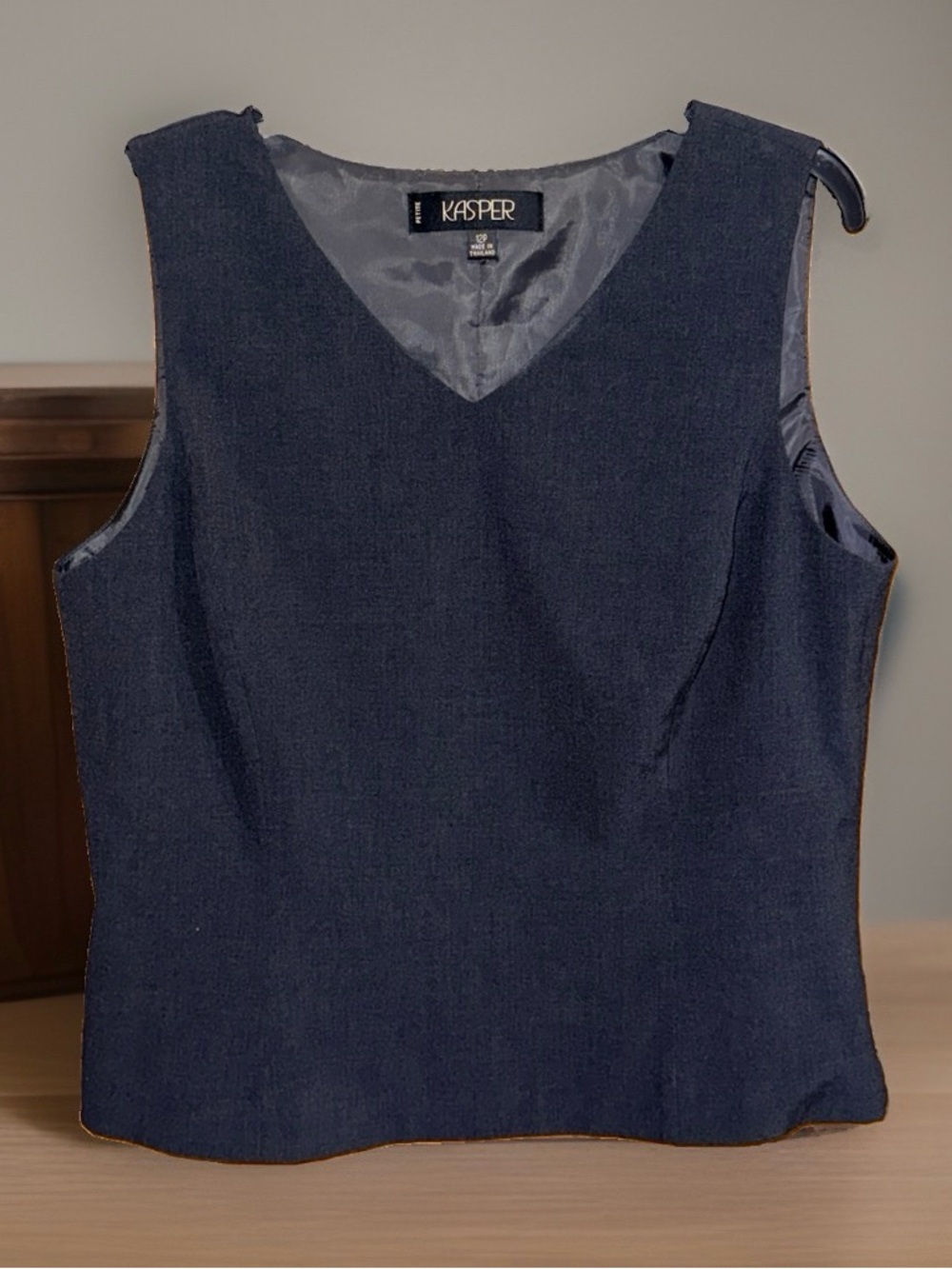 Kasper Petite Sleeveless V-Neck Shell in Charcoal with side zip-12P-EC
